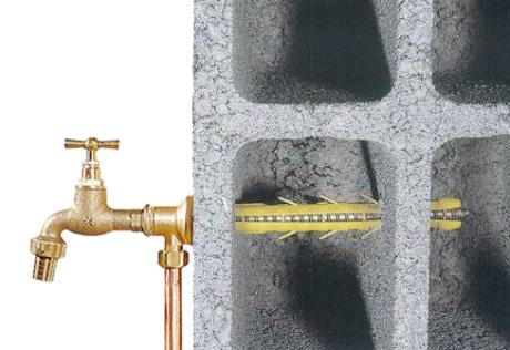 cheville robinet de puisage sans isolation extérieure - vue en coupe