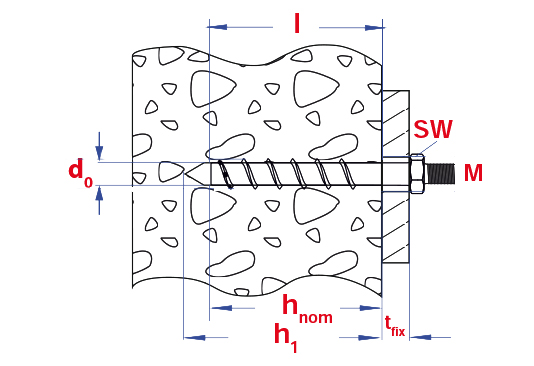 Vis double filet directe béton - Schéma technique