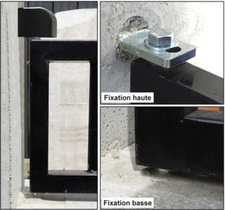 Pivot hinge for steel gate with step; to be sealed into place