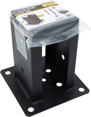 Kit pied de poteau rainuré noir