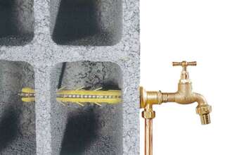 Cheville robinet de puisage sans isolation extérieure en coupe