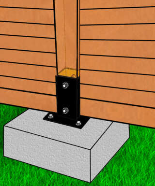 Pied de poteau rainuré en situation