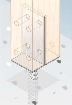 Pied de poteau en âme à ancrer en situation
